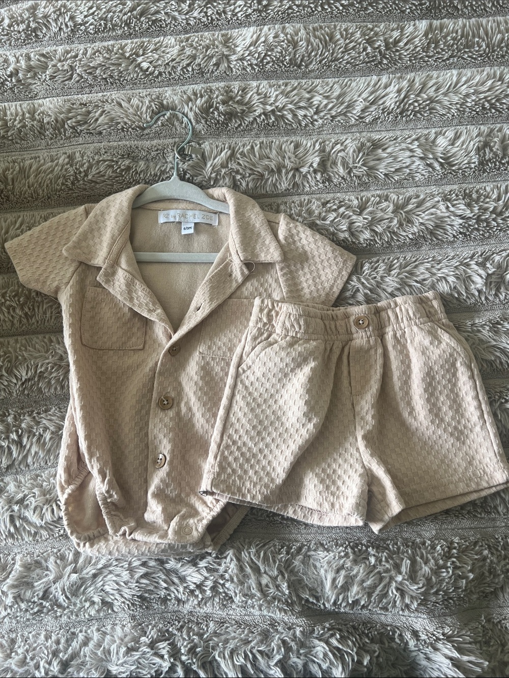 Rachel Zoe Beige Textured Button Romper